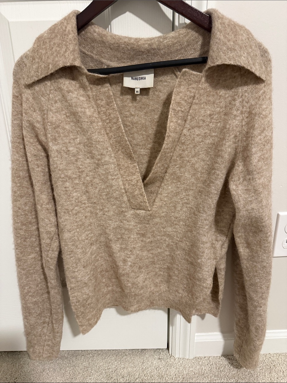 Nanushka Alpaca Wool Blend Collared Sweater Neutral Minimalist